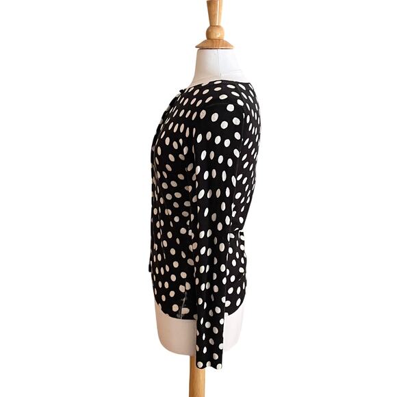 Black & White Polka Dot Cotton Blend Crew Neck Button Down Cardigan, S - Picture 3 of 11